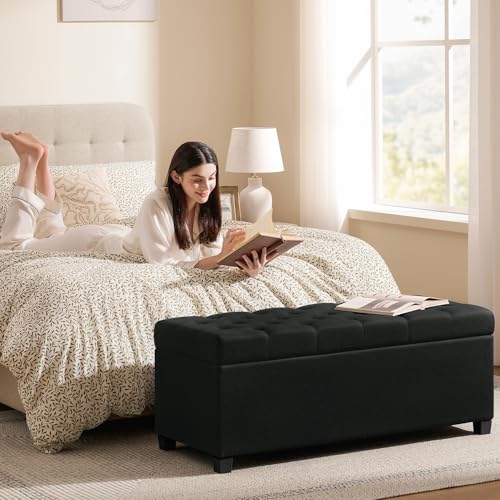 Image of Living&Giving Storage Ottoman Bench for Bedroom, 47.2 inch, Black