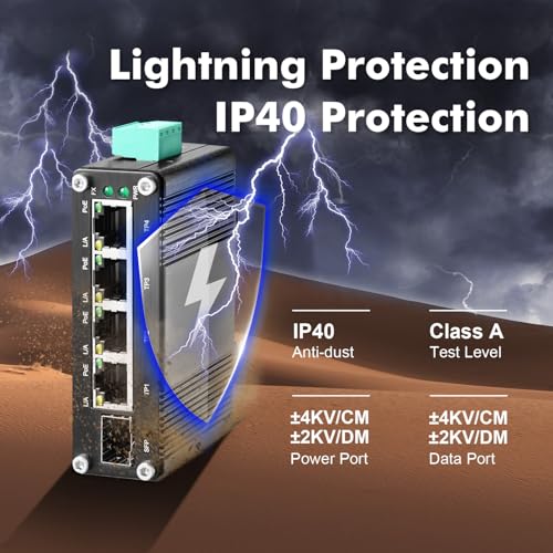 Image of MokerLink 5 Port Gigabit Industrial Solar Battery UPS PoE Switch, Input DC9V-54V to Output DC48V, IEEE802.3af /at PoE, Mini Size, Unmanaged IP40 Network Switch (-40 to 185F), 10Gbps Capacity
