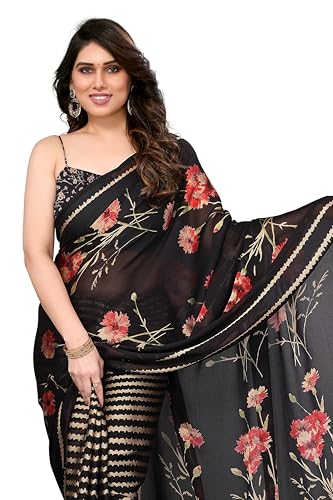 Image of MIRCHI FASHION Women Sari Georgette Plain | Breathable Lightweight Solid Color Saree for Office and Regular Wear with Blouse Piece