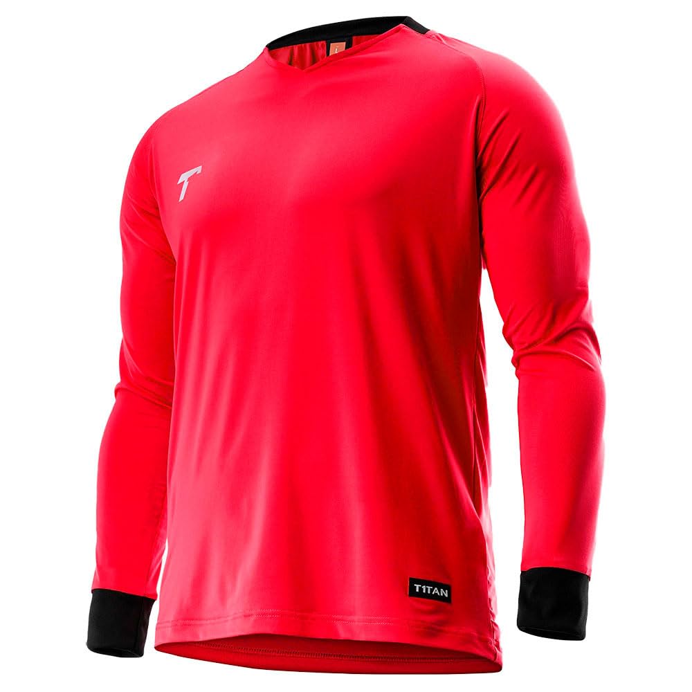 T1TAN Torwarttrikot - Fußballtrikot für Torhüter - Langärmliges Trikot für Herren, Damen und Jugendliche - Farbe rot - Größe M