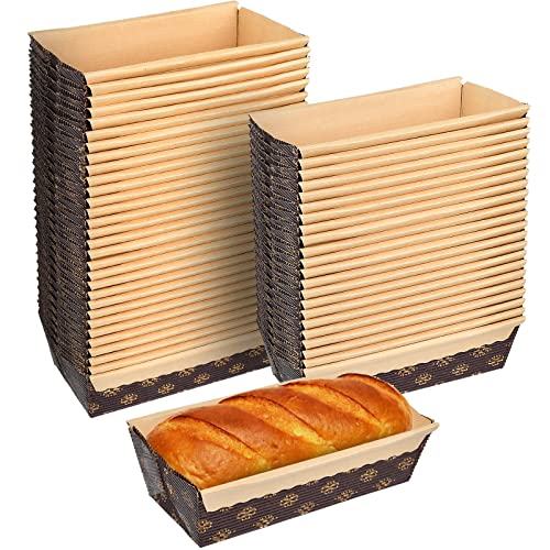 Akamino 60 Stück Papier-Kastenformen, Einweg-Wellpapier-Backform, 15,2 x 6,3 x 5,1 cm, rechteckige Papierbackformen für schnelles Brot, kleine Kürbisbrote, mikrowellen-, ofen- und gefriergeeignet Cover