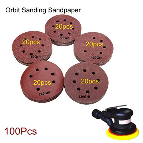 VIDOO 100szt 125mm 8 Otworów Krążki Ścierne Ziarnistość 60-240 Papier Ścierny