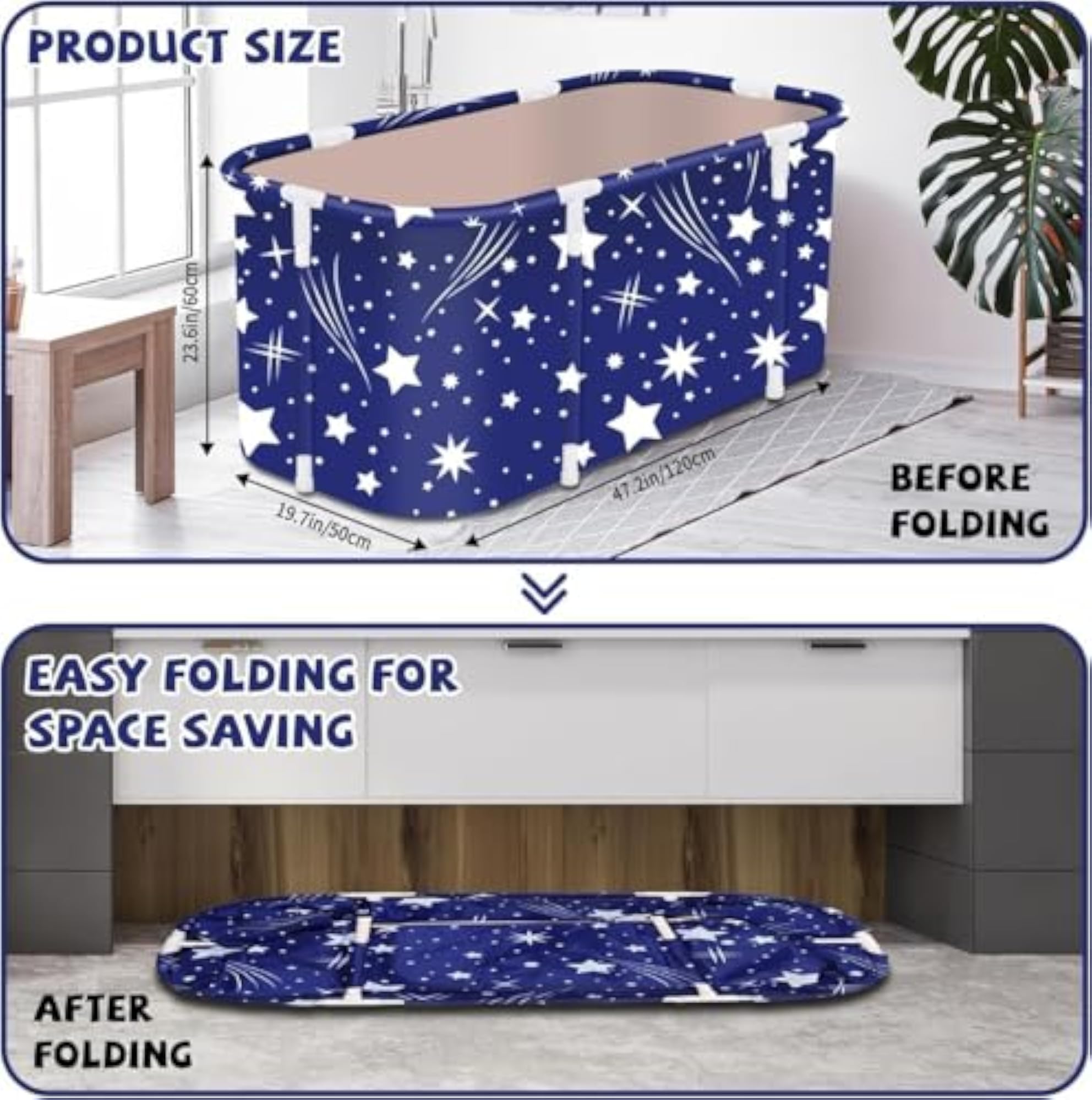 Foldable Portable Bathtub, Large Plastic Spa Tub for Home