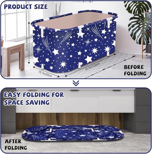 Image of Foldable Adult Bath Tub for Home Spa | Large Portable Bathtub with Backrest & Handle | Insulated Folding Tub for Hot & Cold Soak, Ice Bath, Bubble Bath & Relaxing Spa (Royal Blue Star)