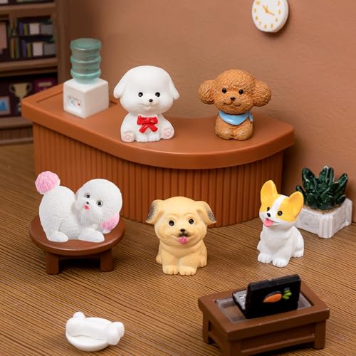 14Pcs Cute Dog Figure Ornaments,Dog Set Mini Resin Dogs Cake Topper Decoration Lovely Poodle Bulldog Pug Animal Figurines for Cake,Desk,Micro Landscape Ornament,DIY Fairy Garden,Home Decor - Image 2
