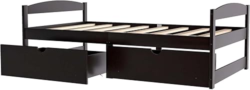 Miniatura 5 de Base de cama de plataforma de madera de tamaño individual con 2 cajones de almacenamiento, sofá cama de almacenamiento moderno con soporte de