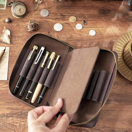 Étui pour stylo-plume 10 compartiments en cuir synthétique avec poches zip - 5
