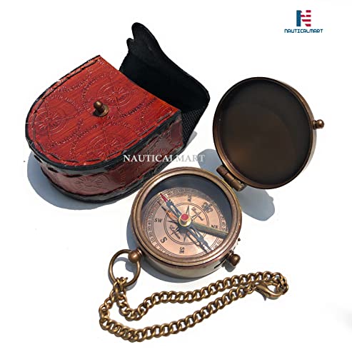 Brújula de latón NauticalMart con estuche de cuero miniatura 3