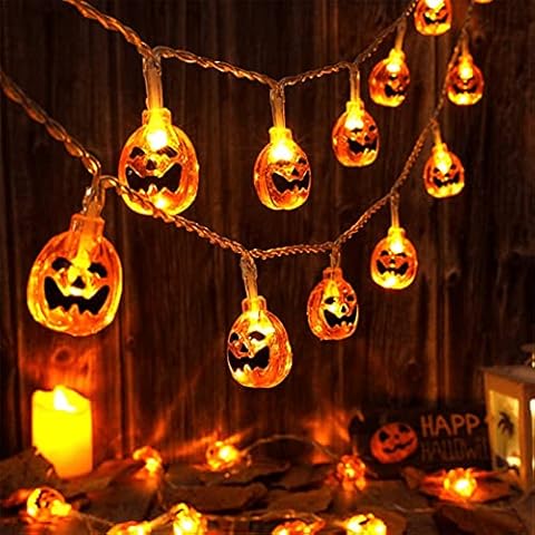 RNNTK Halloween String Lights, LED Pumpkin Lights, Holiday Lights for Outdoor & Indoor Party Halloween Decorations, Battery Powered Pumpkin Lights String (Warm White)-A 1.5m Cover