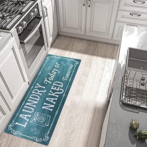 Falflor Laundry Room Runner Rug 20"X59" Non Slip Waterproof Laundry Washer Dryer Rug Farmhouse Kitchen Floor Mat Durable Entrance Rug Area Rug For Kitchen Washhouse Hallway Entryway(Blue) #TOP3
