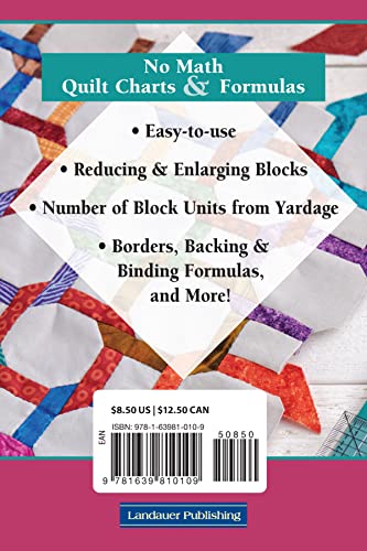 Image of No Math Quilt Charts & Formulas (Landauer) Easy and Accurate Pocket-Size Carry-Along Reference Guide with At-a-Glance Quilting Yardage Requirements for Triangles, Squares, Setting Blocks, and More