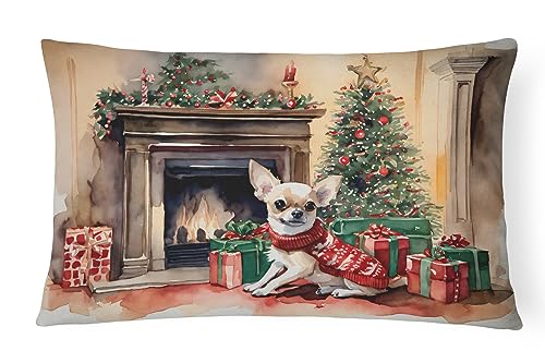 Caroline's Treasures DAC1320PW1216 Chihuahua Christmas Fabric Decorative Pillow Machine Washable, Indoor Outdoor Decorative Pillow for Couch, Bed or Patio, 12HX16W