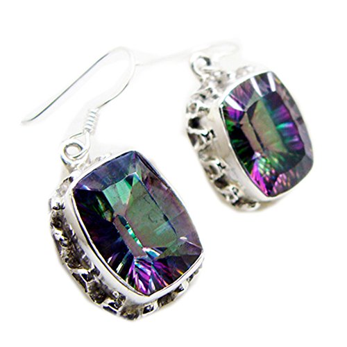 Boucles d'oreilles femme argent 925 poisson crochet avec quartz rectangulaire fait main