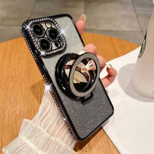 Coque magnétique paillettes iPhone 14 Pro au quotidien protection diamant et support miroir
