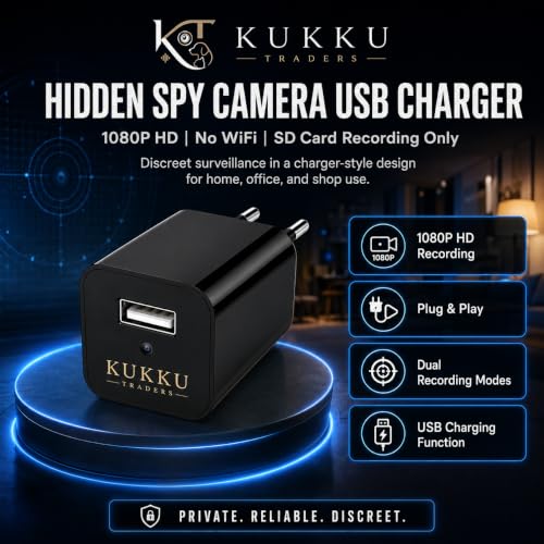 Image of KUKKU TRADERS Hidden Spy Camera Charger - 1080P HD No WiFi Secret Camera for Home - Motion Detection, Continuous Recording & Real USB Phone Charger - Nanny Cam (SD Card No included, Black)
