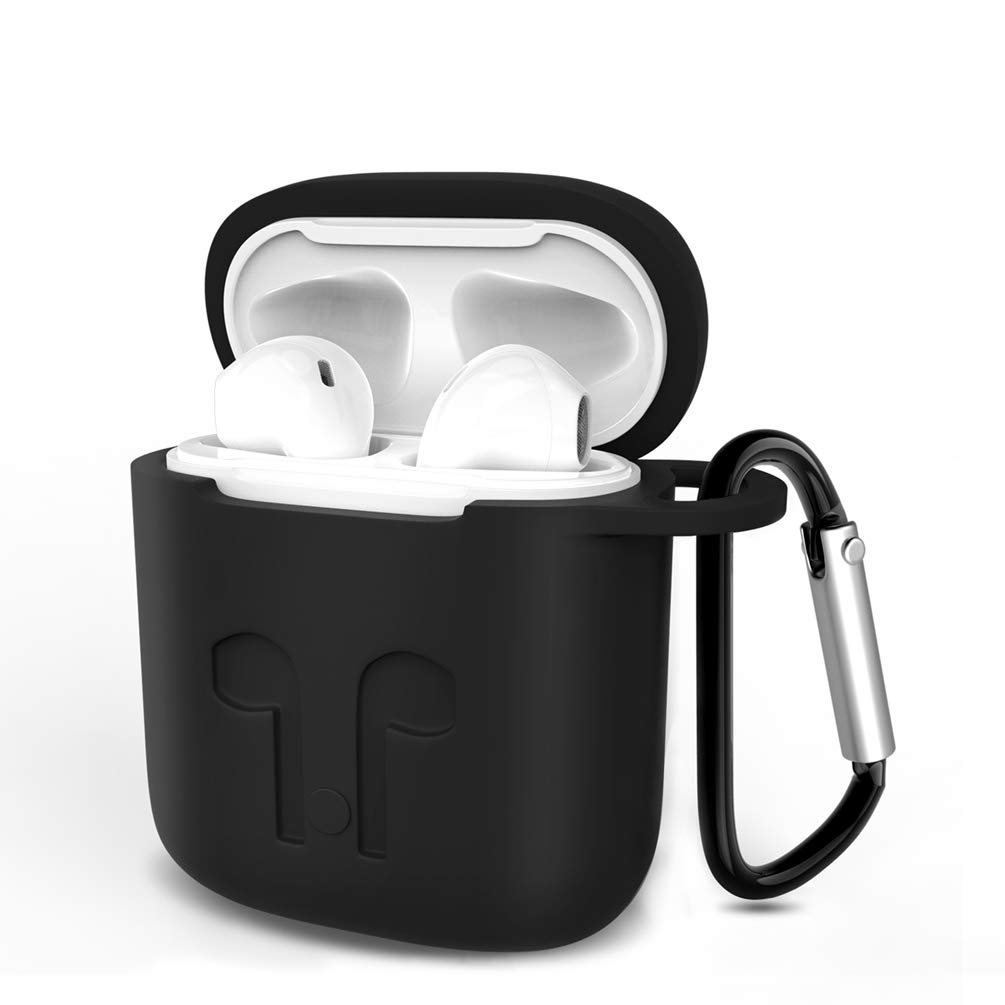 HSWAI Compatible with Airpods Case Protective Silicone Cover Accessories Shockproof Replacement for Apple Airpods 1 & AirPods 2.(Black)