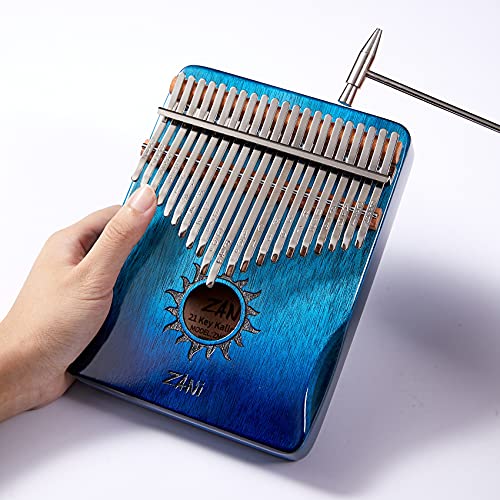 Kalimba Thumb Piano 21 Keys With Engraved Notes Helios Pattern Handhold Cute Finger Piano Mabogany Solid Wood Portable Musical Instrument With Music Book For Kids Adult Beginner (Gradual Blue) #TOP5