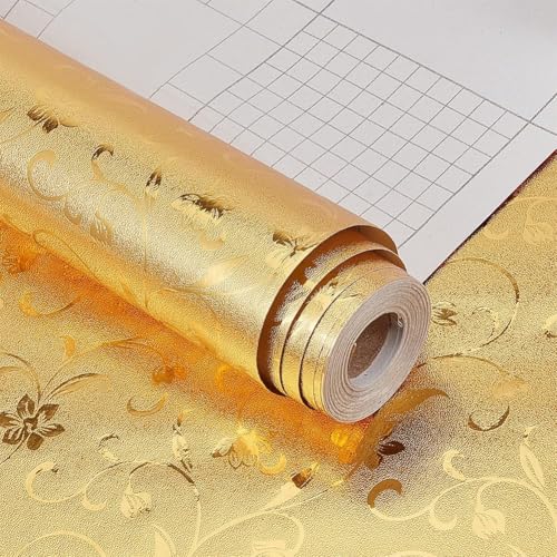 Image of SIA VENDORS Kitchen Waterproof Oil Proof Aluminum Foil Sticker, Silver Chequer Peel and Stick Wallpaper Removable and Self Adhesive Paper for Kitchen Countertops Cabinet (Gold Jasmine, 24 x 48 Inch)