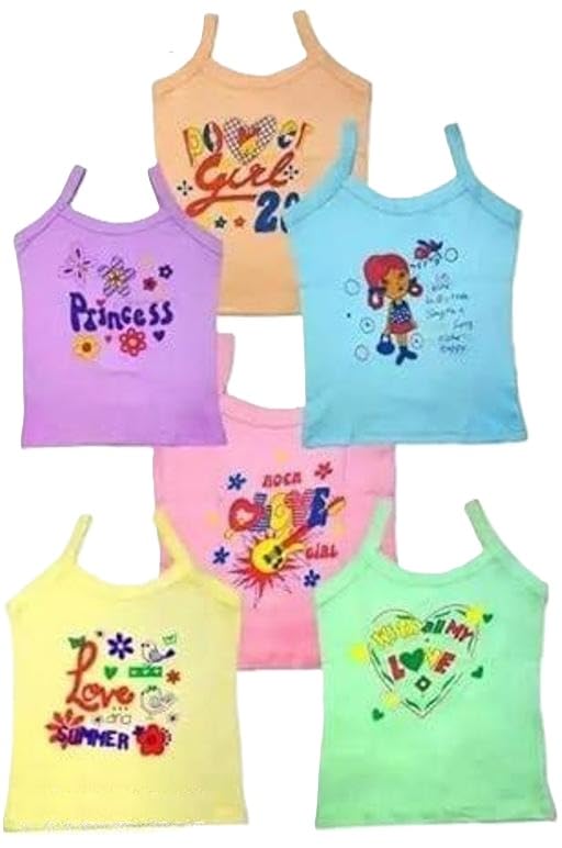 Baby Girls Cotton Camisole Slips Pack of 3 Sleeveless Printed Inner Vest Soft Regular Fit Sando Top for Kids-image-30