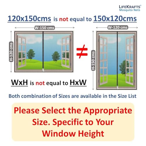 Image of LifeKrafts Pre-Stitched Zipper Window Mosquito Net Premium Edition 120 GSM Fiberglass Net & Strong Adhesive Hook Tape. Height90cms X Width120cms (35x47 inches or 3x3.9 feet)-Grey