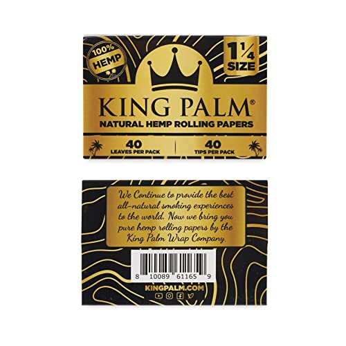 King Palm Natural Rolling Papers And Tips - 40 Papers And Tips Per Booklet - (1 1/4 Size, 2 Packs) #TOP3