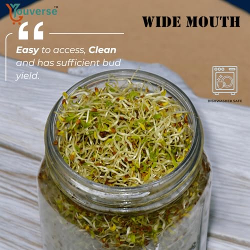 Image of Sprouts Maker Glass Jar - 950ml Large Sprouts Maker Jar for Home Use | BPA-Free Sprouting Jar with Drain Lid Handle | Airflow, Odor-Free, Easy Drainage, and Hygienic Glass Design (Yellow)