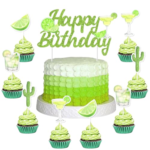 kreat4joy Margarita Birthday Party Decorations, 25pcs Margarita Happy Birthday Cake Topper Cocktail Cupcake Topper Green Lemon for Woman Girl's Party