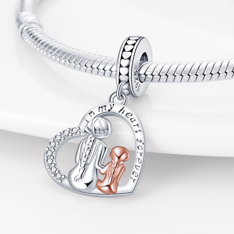 LNQOBU Family Love Mother Daughter Charm 925 Sterling Silver fits Bracelets Necklace Pendant Bead Charms Jewelry Gift for Women Family Friends2
