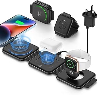 RIOVO Wireless Charging Station, Upgrade 3 in 1 Wireless Charger Fast Foldable Charging Station Compatible with iPhone 14/13 / 12/11 Series, iWatch Ultra 8/7/6/5/4/3, AirPods 3/2/pro/pro 2