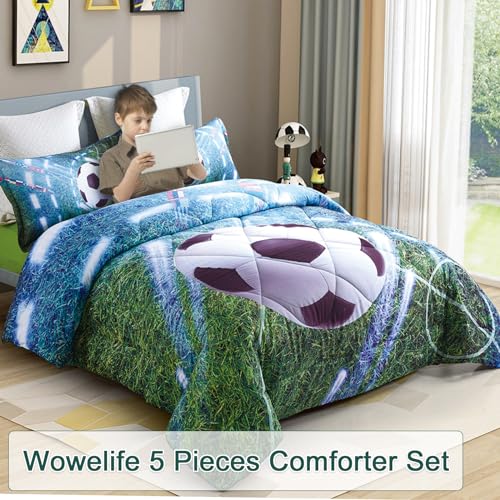 Image of Soccer Bedding Set Full Size, 5 Pieces Soccer Full Comforter Set for Boys