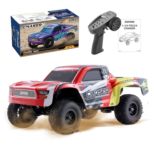 EAZYRC FMS FSC24 Chaser 1/24 RC Car 4X4 Off-Road High-Speed Short-Course Truck, 2 Speed Transmission, Brushless-Ready and 30-Minute Runtime?2.4GHz Electric Vehicle Toys Gifts for Adults (Red)