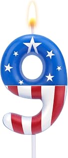 Red and Blue Candle, 0-9 Number Birthday Cake Candle Cartoon Theme Cake Topper America Candles for Boys Girls Birthday Decorations & Party Supplies (Number 9)