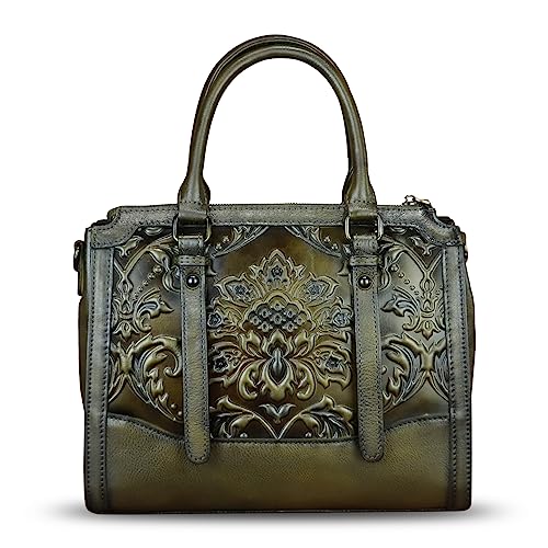 Image of Genuine Leather Purses and Handbags for Women Vintage Embossed Leather Satchel Bags Crossbody Shoulder Bag Strap