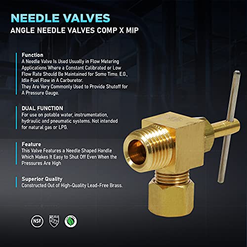 Midline Valve Nv69-1418-Nl 1/4^ Od Comp X 1/8^ Mip Angle Needle Valve, Lead-Free,Chrome #TOP3