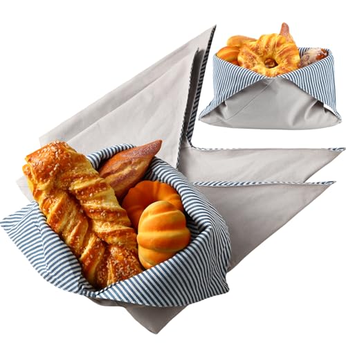 3 Pcs Reusable Linen Bread Bags Beeswax Bread Keeper Bag for Homemade Bento & Sourdough Fresh Origami Container Storage 15.8'' x 13.8'' for Food Baking Kitchen Bakery Picnic Wrapping Camping