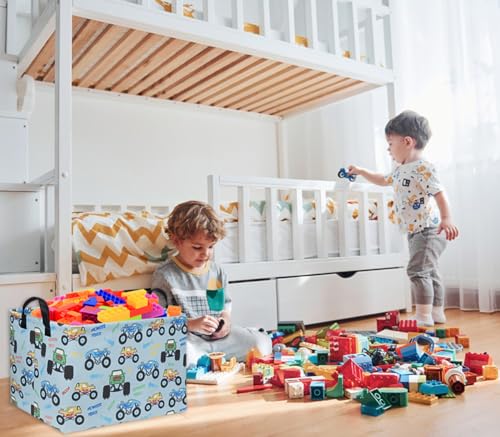 Image of Rectangular Monster Truck Baskets Kids Gift Bins Empty Baby Basket for Boys Toy Storage Basket Organizer Bin Box Room Decor for Home(Monster Truck)