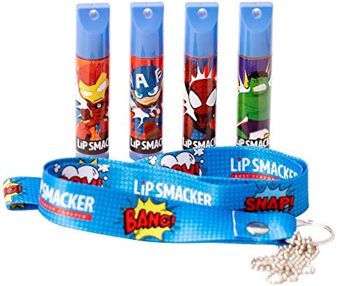 Lip Smacker Marvel, 4 piece lanyard set, lip balm for kids - Iron Man, Captain America, Spider Man, Hulk