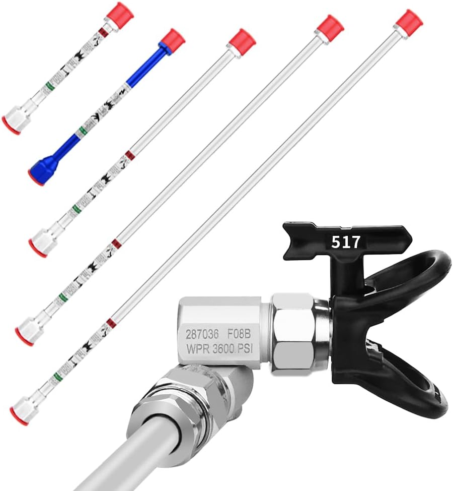 Spray Freely-8 Piece Set of Extension Pole Rod,Airless Paint Sprayer Gun Tip Extension Pole,with Swivel Joint Reversible Spray Tips and Tip Guard Protector (8in 12in 20in 30in 40in)