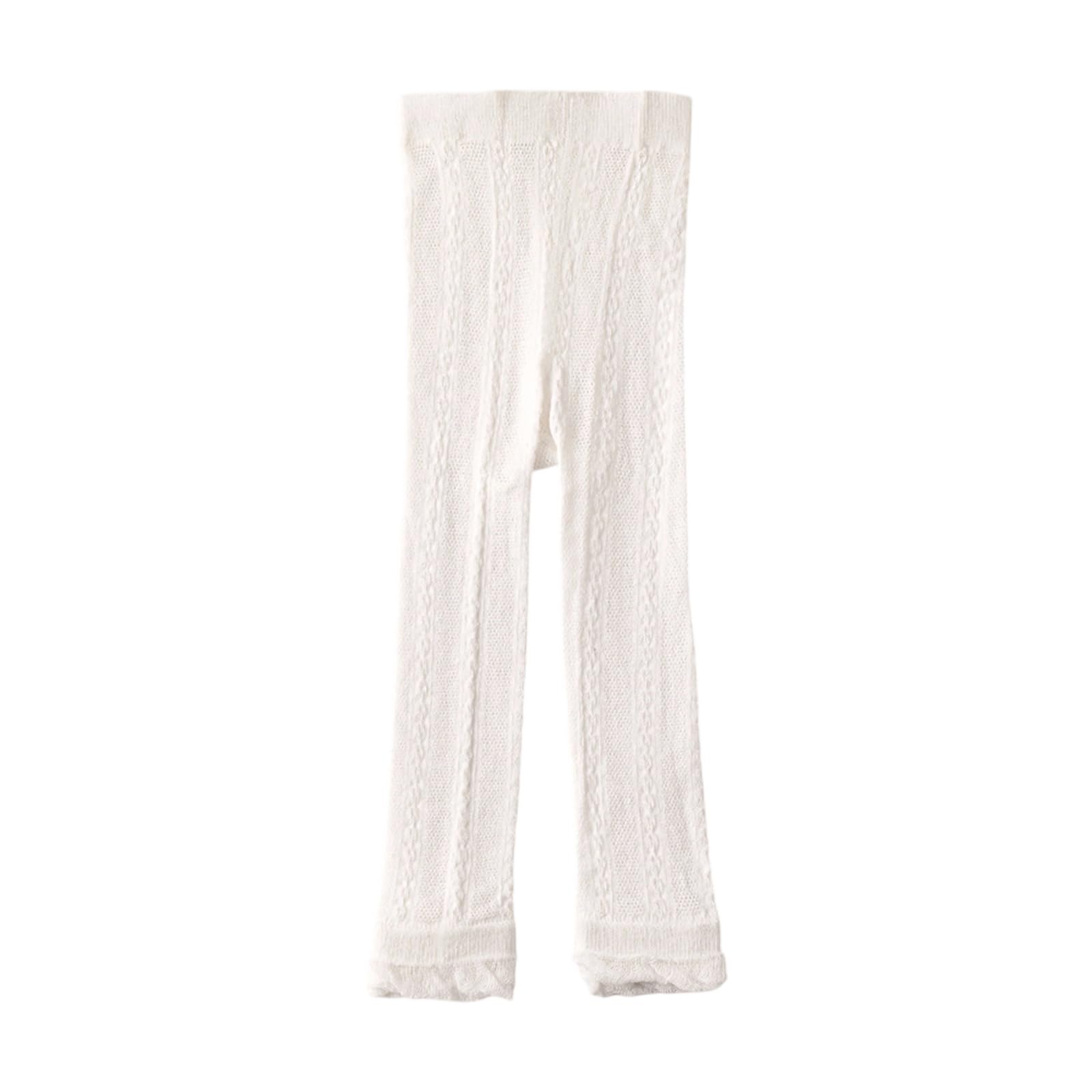 Montesy Girls Breathable Cotton Leggings for Daily Comfort 1-6 Years Baby Tights Stretch Cropped Pants Elastic Bottoms, White, X-Large