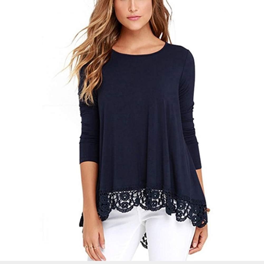 KUTLIF Womens Short Sleeve Solid Off Shoulder Tops O-Neck Lace Trim Tunic Blouse A-Line Shoulder