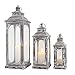 TRIROCKS Set of 3 Vintage Candle Lanterns 10/14/19.5''H Decorative Outdoor Lantern Metal Candle Holder with Tempered Glass for Home Living Room Garden Yard Parties Event Indoors Outdoors (Cement Grey)