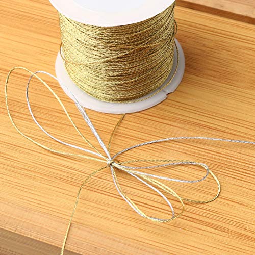 Image of 218 Yards /656 Feet Metallic Cord 2 Pcs Spool Metallic Thread Colored Jewelry Thread Colored Craft Gold String Tinsel String Craft Making Cord for Gift Wrapping(0.5mm)