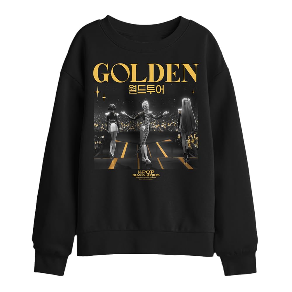 Kpop Demon Hunters Huntrix Golden Stage Kids Sweatshirt, Black, 12-13Y