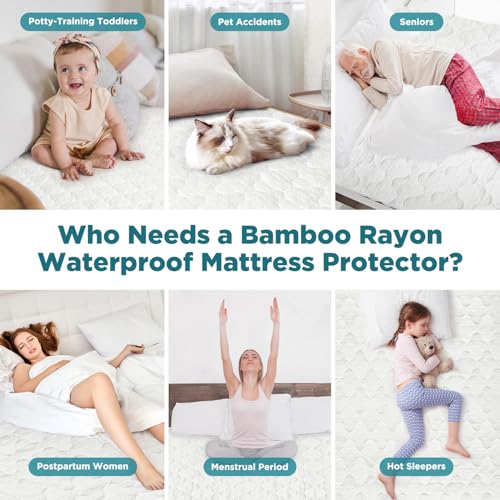 5-Sided Waterproof Mattress Protector, Quilted Bamboo Rayon Mattress Cover, Breathable Cooling Noiseless Bed Fitted Sheets, Soft Bedding Pad with Deep Pocket Up to 18" by EVERMOW - Image 8
