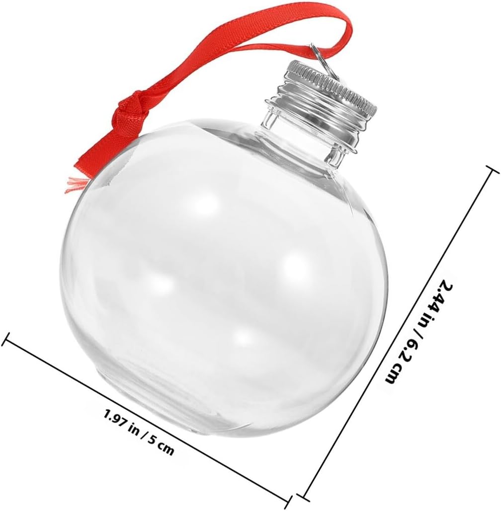 10pcs Christmas Light Bulb Shaped Candy Bottles with Silver Oxidized Caps and Red Strings, 50ml Portable Plastic Drink Supply Containers for Holiday Party Decorations and Packaging