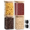 Laramaid 40oz 4Packs Glass Jars Set, Square Pantry Jars with Bamboo Lids, Black Labels and White Pen, Food Storage Containers for Home, Kitchen and Pantry