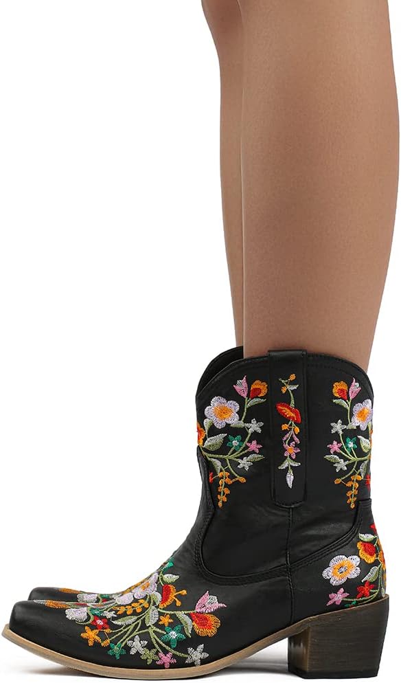 SO SIMPOK Women Classic Cowgirl Boots Ladies Retro Ankle Boots Embroidered Western Short Boots