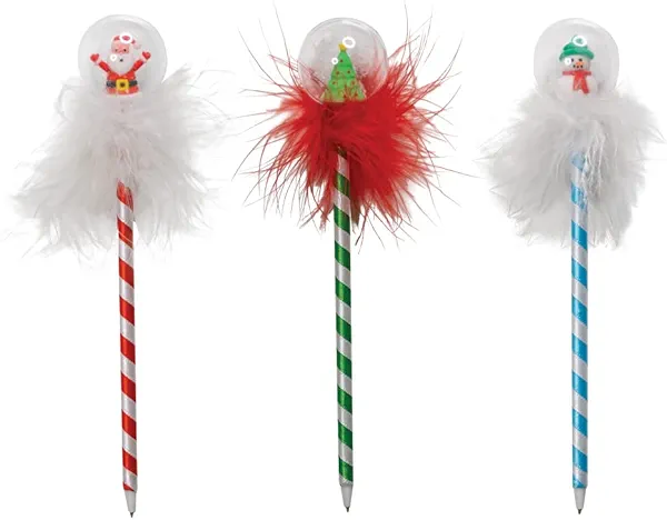 Geddes Winter Snow Globe Pen (Pack of 12) Festive Fidget for Kids Cute Ribbon-Wrapped Black Pen for School