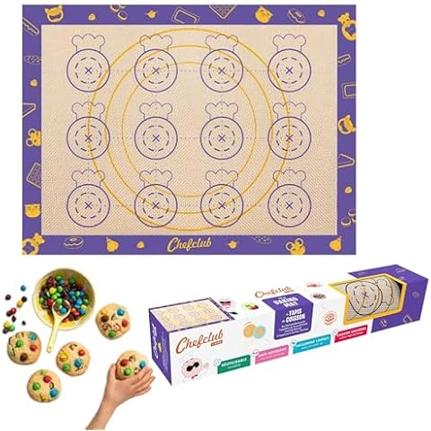 Chefclub Kids Silicone Baking Mat - Non-Stick, Reusable Baking Supplies, Dishwasher Safe - Easy & Convenient, Oven Baking Sheet for Making Cookies, Macaroons, Bread - 12" x 15", 1-Pack Cover