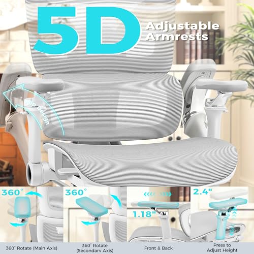 Image of Ergonomic Mesh Office Chair with Footrest, Big and Tall Home Desk Chair with 5D Flip-Up Arms, Adjustable Lumbar Support, Gaming & Executive Computer Chairs, Grey